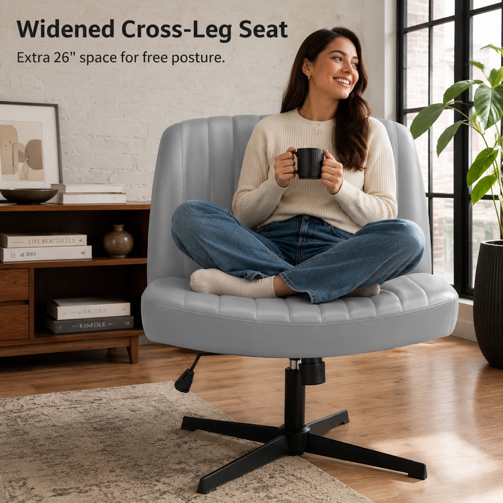 Alvantor Criss Cross Office Chair, No Wheels Armless Swivel, Wide Seat Criss Cross Chair for Home Office & Reading Room