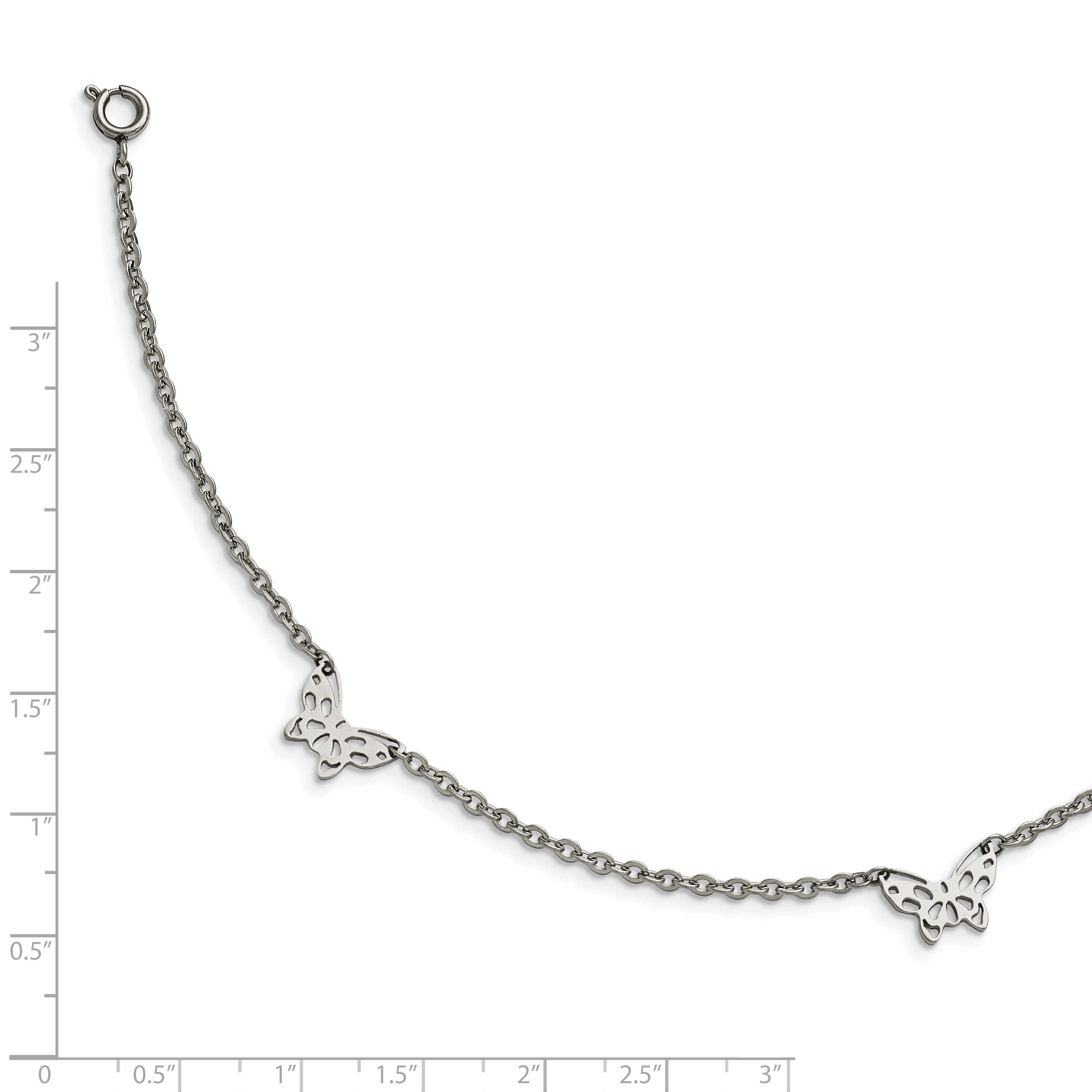 Chisel  Stainless Steel Polished with Butterfly Charms 9.5 inch Anklet Plus 1 inch Extension