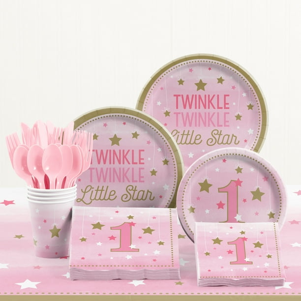 One Little Star Girl 1st Birthday Party Supplies Kit for 8 Guests