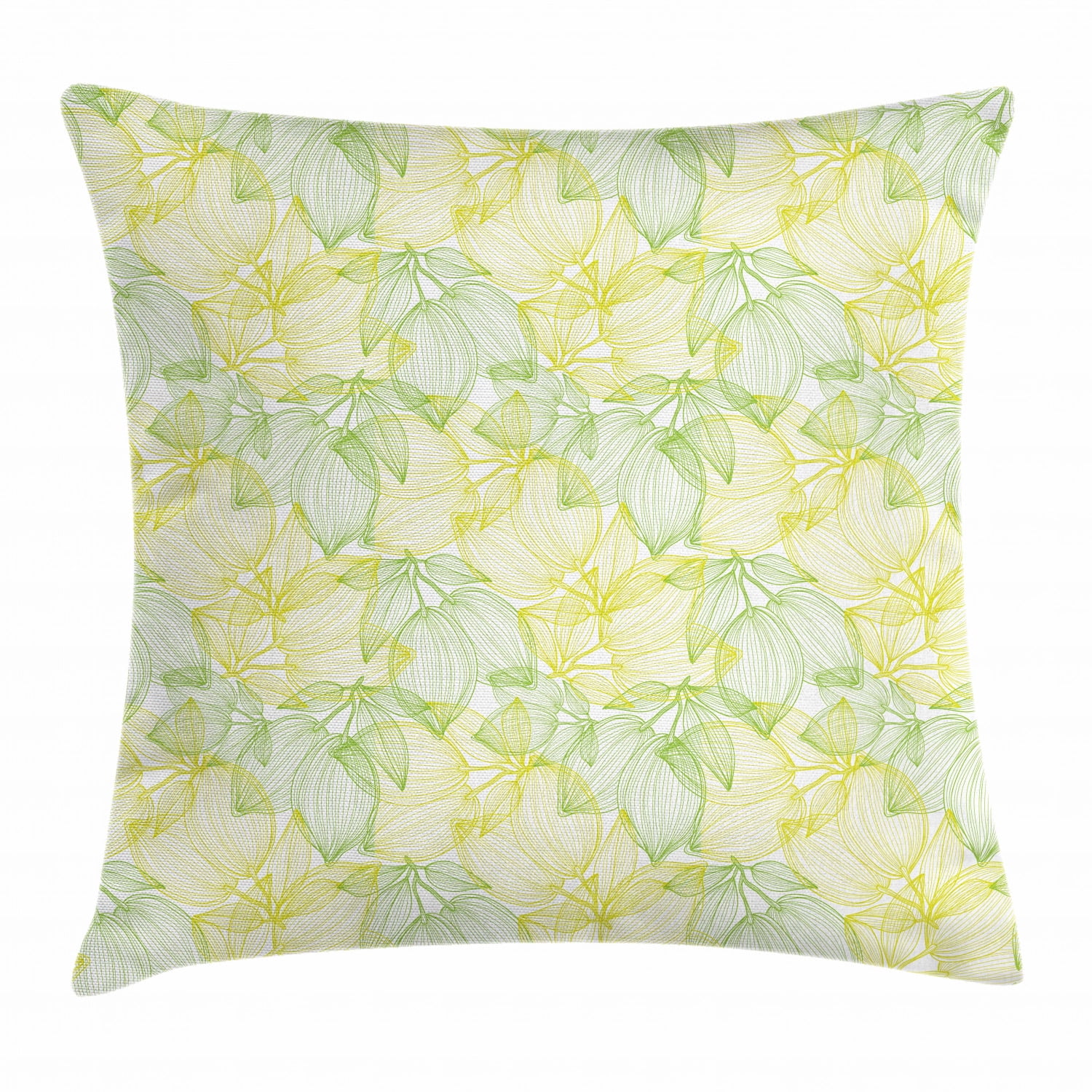 Lemons Throw Pillow Cushion Cover, Hand Drawn Style Mingled Design of