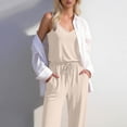 thumbnail image 4 of Yourumao Womens Summer Jumpsuits Spaghetti Strap One Piece Jumpsuit Sleeveless Scoop Neck Wide Leg Pants Rompers Solid Beach Vacation Overalls with Pocket, 4 of 7