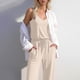thumbnail image 4 of Pantalones Casuales para Mujeres Verano Cuello en V Color Sólido Bolsillo sin Mangas Pantalones Largos Mono Poliéster Moda Casual, 4 of 7