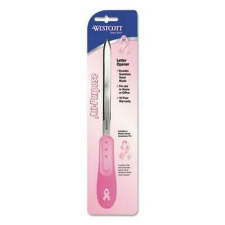 2PK Westcott Pink Ribbon Stainless Steel Letter Opener, 9", Pink (15424)