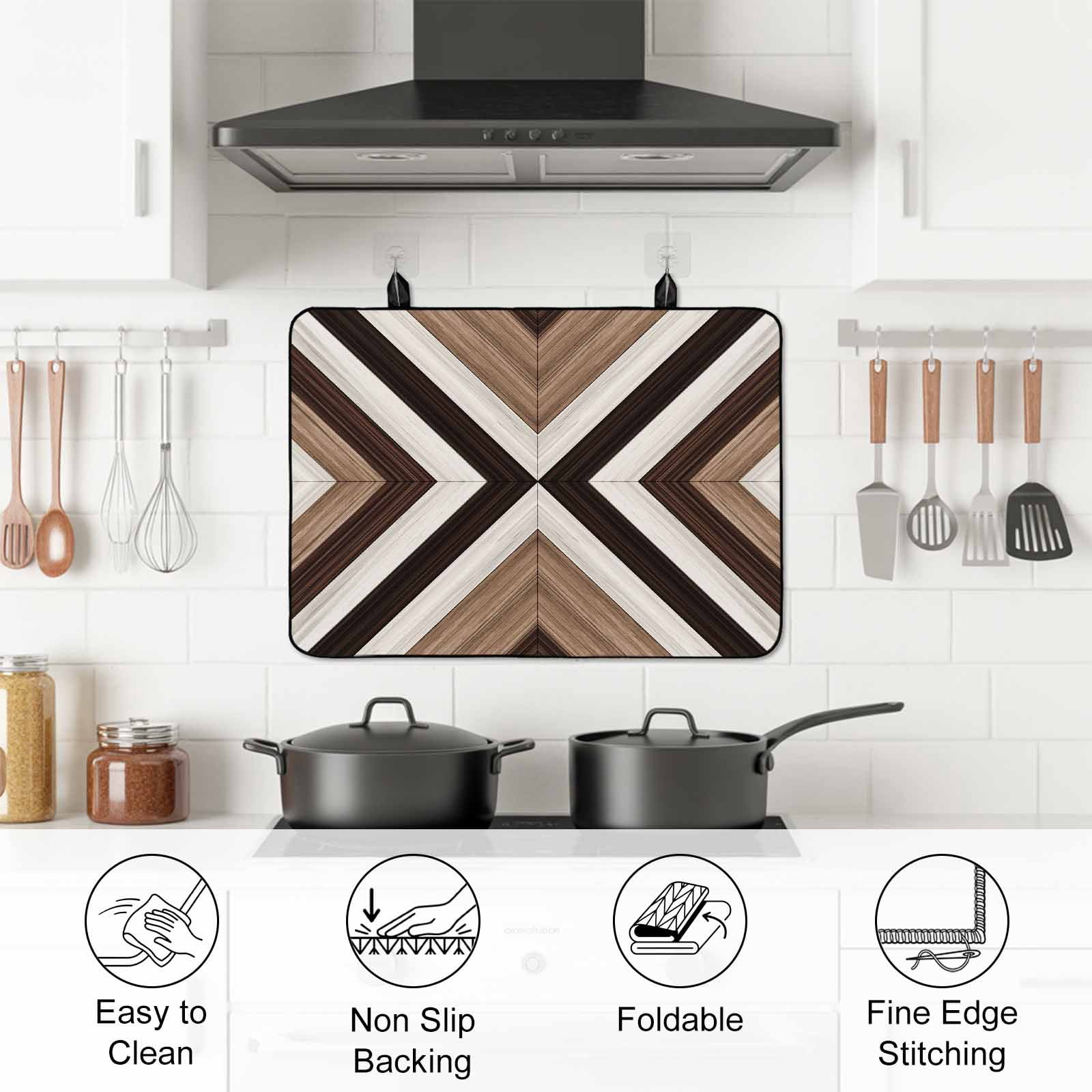 Brown Aztec Stove Top Cover for Electric Stove, Heat-proof & Non Slip Glass Top Stove Cover Protector, Abstract Southwest Black Vintage Wood Grain Kitchen Flat Cooktop Rubber Mat 24x21 Inches
