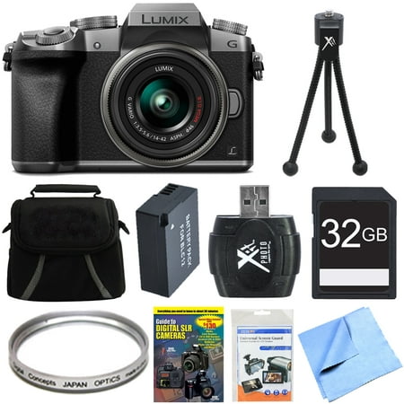 Panasonic LUMIX G7 4K Ultra HD DSLM Camera Bundle w/ Camera, 14-42mm Lens, 46mm UV Filter, Gadget Bag, Training DVD, 32GB SD Card & Reader, Battery, Mini Tripod, Screen Protectors & Microfiber