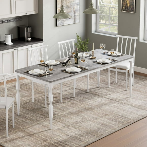 BeesClover Dining Table for 6, 78.8" Long Farmhouse Style Kitchen Table with Spacious Top, Durable Heavy-Duty Legs, Large Family Dinner Desk & Dinette for Gatherings(Without Chair)
