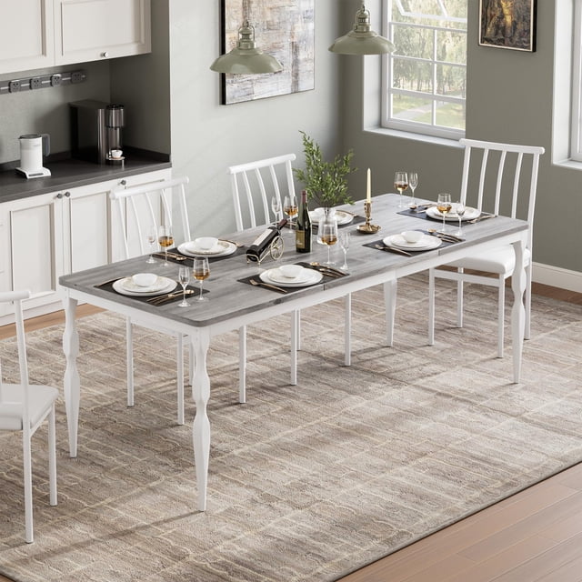 BeesClover Dining Table for 6, 78.8" Long Farmhouse Style Kitchen Table with Spacious Top, Durable Heavy-Duty Legs, Large Family Dinner Desk & Dinette for Gatherings(Without Chair)