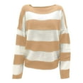 thumbnail image 5 of UJNDER Casual Loose Fit Crew Neck Sweater for Women Fringed Striped Design Pullover Khaki XL, 5 of 5