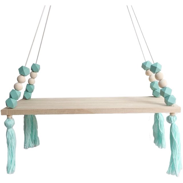 Estante de pared, estante flotante, soporte de madera, columpio, estante de pared colgante, tablero de pared, tablero de macarrón, decoración de guardería para niñas, 38x14x1cm Xemadio MZQ-0231-3