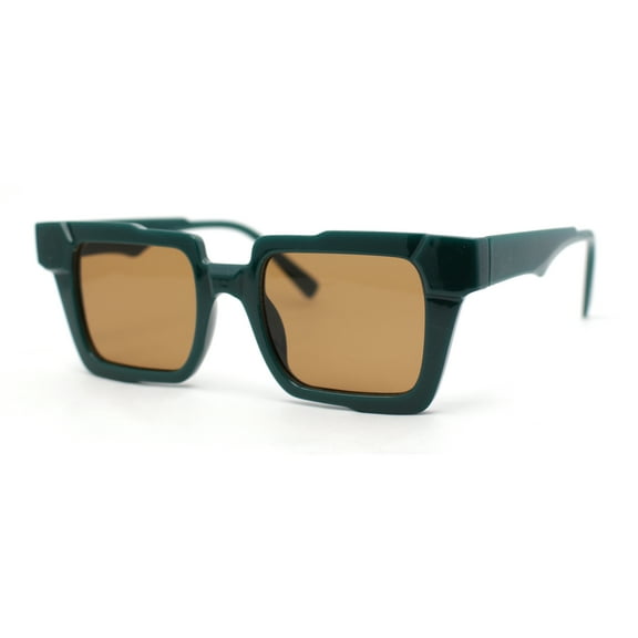 Womens Old Fashion Retro Horn Rim Plastic Rectangular Sunglasses Green - Brown