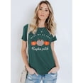 thumbnail image 5 of VILOVE Women Halloween Shirt Plaid Pumpkins Graphic Crew Neck Short Sleeve T-Shirts Tops, 5 of 6