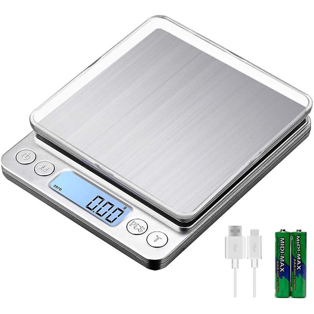 Báscula digital de cocina, recargable por USB, 3 kg/0,1 g, báscula digital para hornear alimentos, báscula electrónica de precisión, tableros de pesaje de acero inoxidable, función de tara