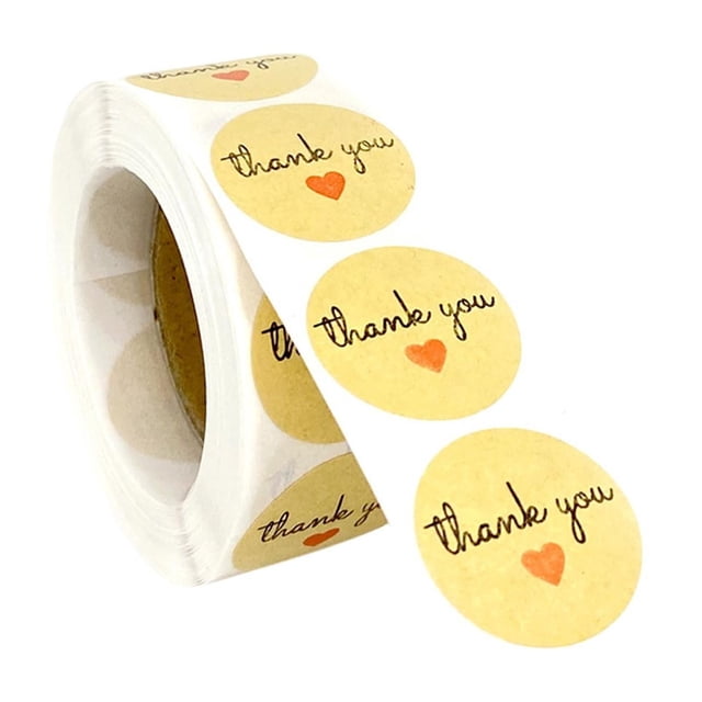 500 piezas de etiquetas adhesivas de agradecimiento de papel kraft, 1 rollo de 1/2" de diámetro para etiquetas pequeñas Estilo A