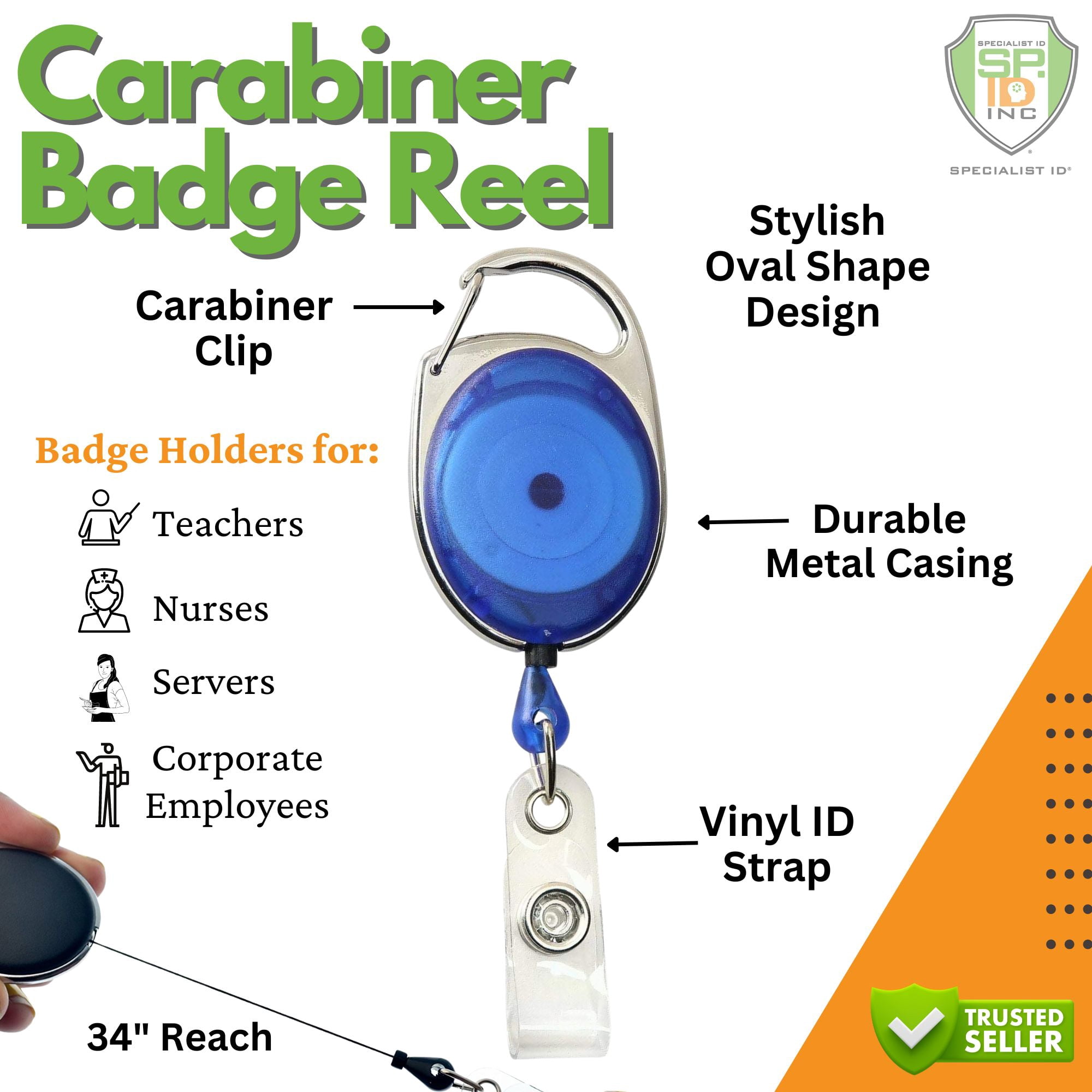 25 Pack - Specialist ID Carabiner Clip Badge Reels - Retractable I.D. Card Holders - Cute Heavy Duty Oval Shaped Badge Holders with Smooth Cord Pull (Assorted Colors)