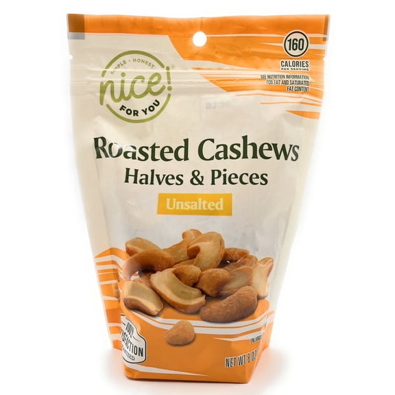 Halves & Pieces Unsalted Roasted Cashews, 5g of Protein, Kosher Snack, Nice 8oz Bag