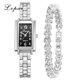 thumbnail image 2 of Ivpai Reloj femenino con esfera cuadrada de cuarzo y correa de aleación con pulsera de diamantes de imitación (negro plateado), 2 of 5