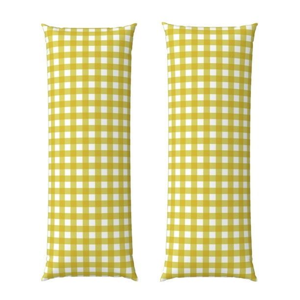 Balery Yellow Checkboard Funda Protectora para Almohada Corporal de Algodón Hipoalergénico con Cierre(55 x 21 pulgadas), Almohadas No Incluidas