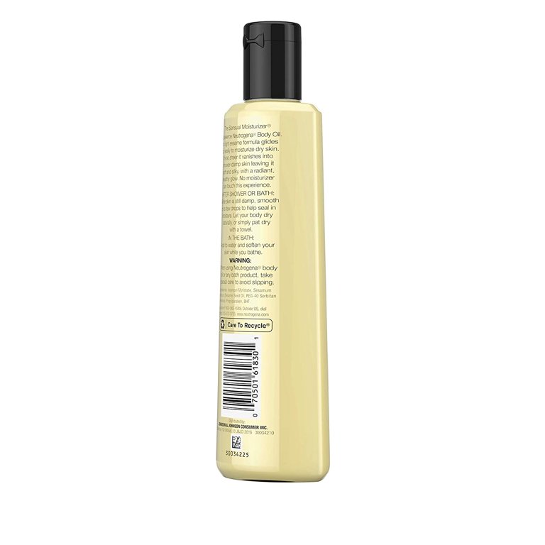 Neutrogena Body Oil, 8.5 FL OZ | Fragrance-Free Light Sesame Oil Formula, Dry Skin Moisturizer, Hydrating Body Massage Oil for Radiant and Healthy Glow