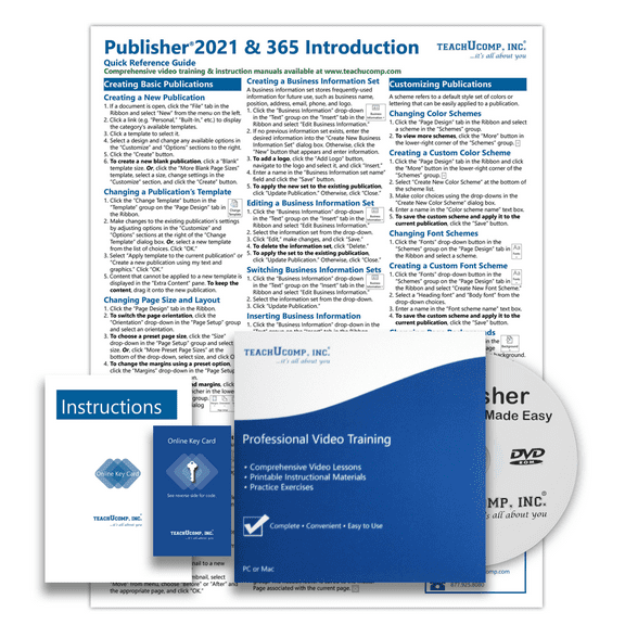 Learn Publisher for Microsoft 365 Deluxe Training Tutorial- Video Lessons, PDF Instruction Manual, Quick Reference Software Guide for Windows by TeachUcomp, Inc.