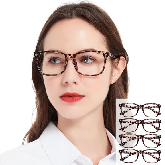 4 PACKS Blue Light Blocking Reading Glasses 6.00 Women's Computer Readers (Leopard) WEMOOTANTS