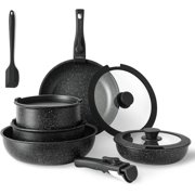 HCLQQ 12 Pcs Nonstick Cookware Sets, Pots and Pans Set, Black Granite Induction Cookware with Detachable Handle