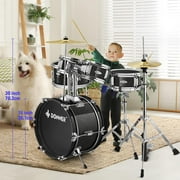 Donner Kids Junior Drum Set for Beginner, 14 5-Piece Percussion Instrument Practice Learning, Black