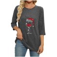 thumbnail image 2 of Christmas Tops for Women Trendy Wine Glass Printed Long Sleeve Ribbed Sweater T-Shirts Crewneck Holiday Outfits (L, Dark Gray), 2 of 6