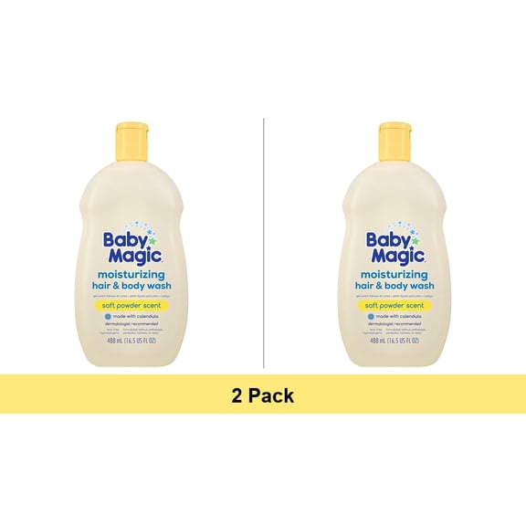 Baby Magic Tear-Free Gentle Hair & Body Wash for Infants, Soft Powder Scent, 16.5 oz - 2 Pack