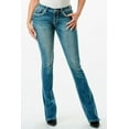thumbnail image 2 of Grace in LA Women's Floral Stars Feathers Embroidered Stretch Bootcut Jeans (25, Blue), 2 of 3