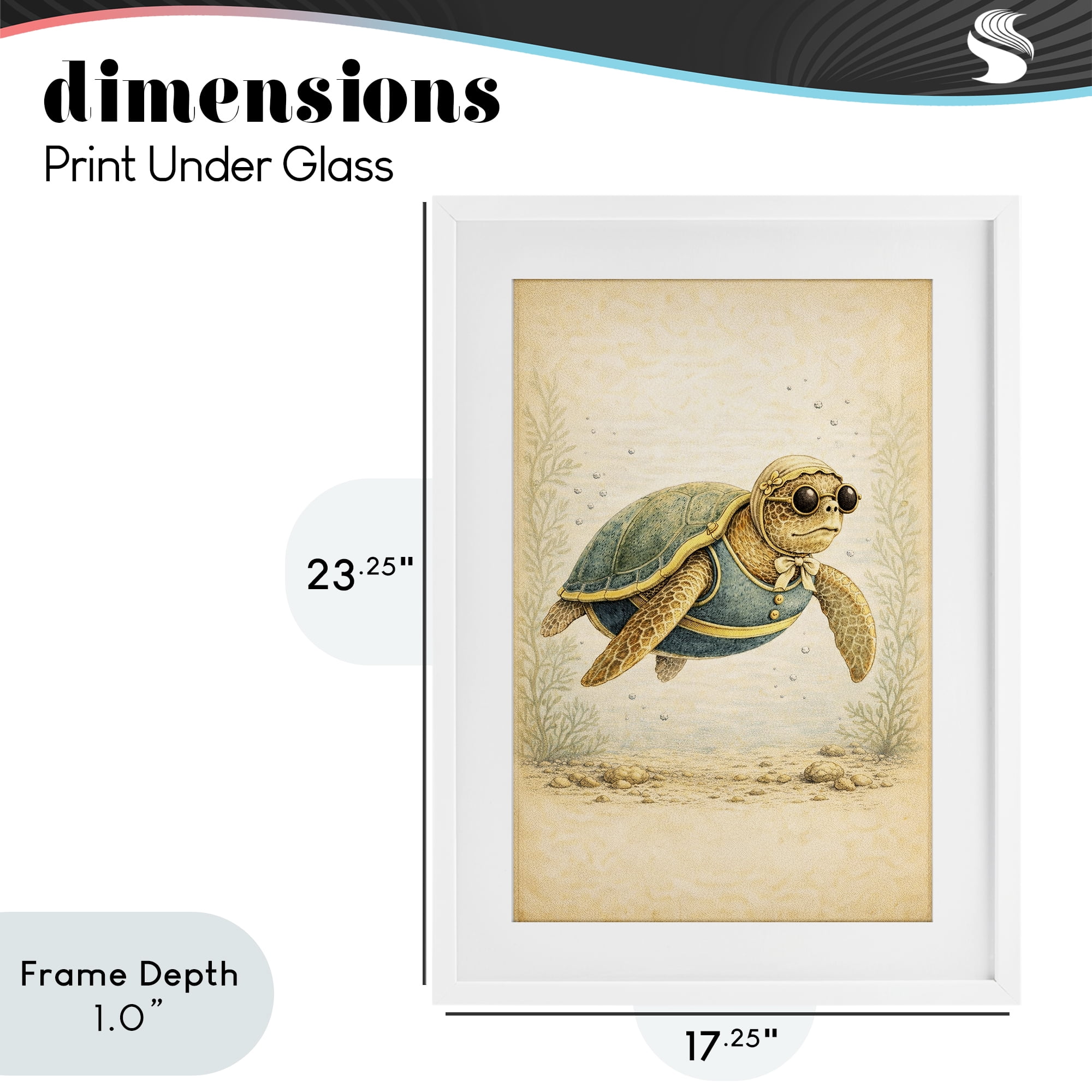 Stupell Industries Maritime Bathing Society Turtle White Framed Print Under Glass, design by Grotto Studios