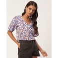thumbnail image 2 of Moomaya Women's Printed Summer Top, V-Neck Button Down Short Sleeves Cotton Top, 2 of 8