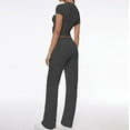 thumbnail image 5 of Slim Fit 2 Piece Tracksuit for Women Shorts Sleeve Crop Tees with Straight Leg Drawstring Long Pants Workout Yoga Casual Sets Dark Gray,M, 5 of 6