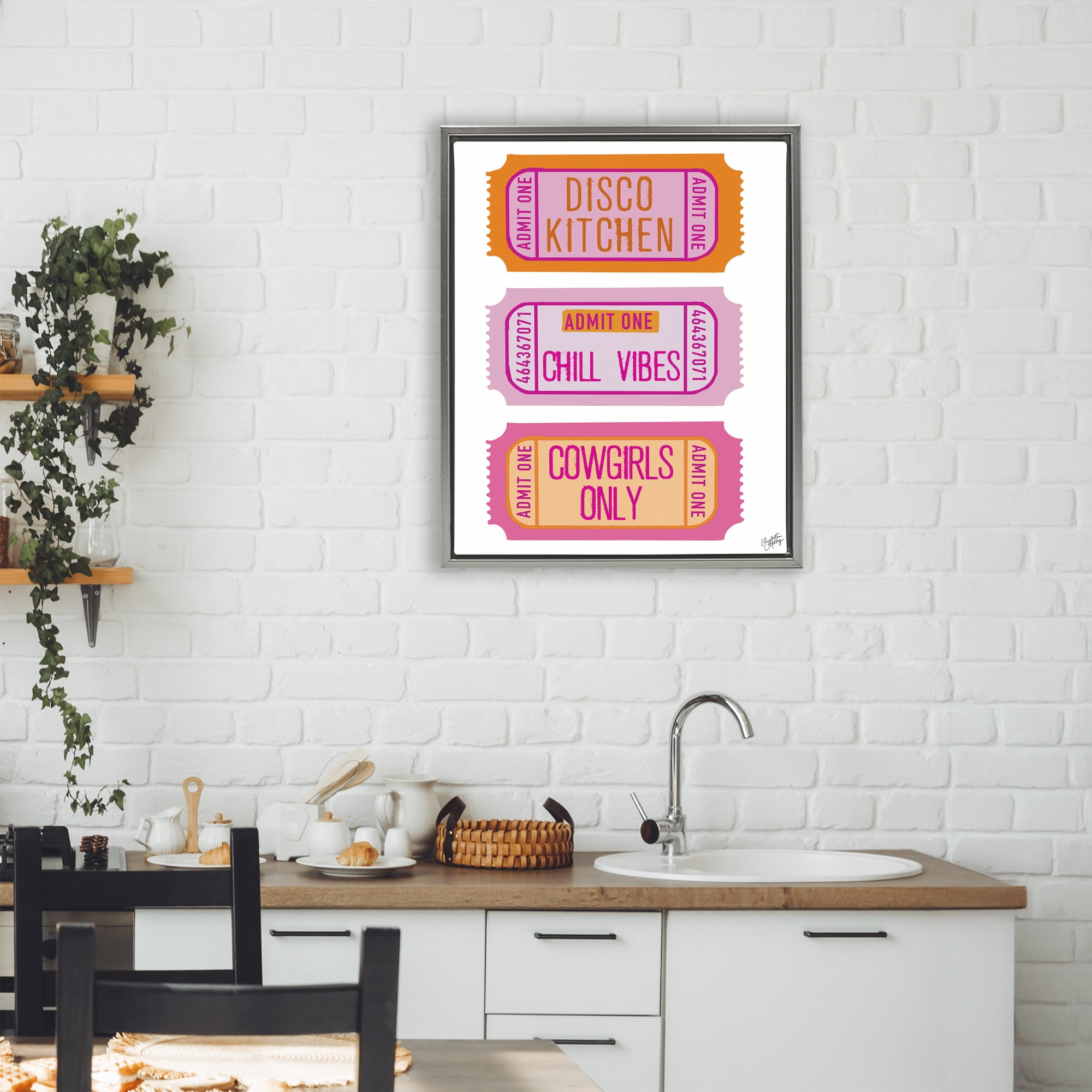 Stupell Industries Disco Cowgirl Ticket Phrases Gray Framed Floater Canvas Wall Art, design by Elizabeth Medley