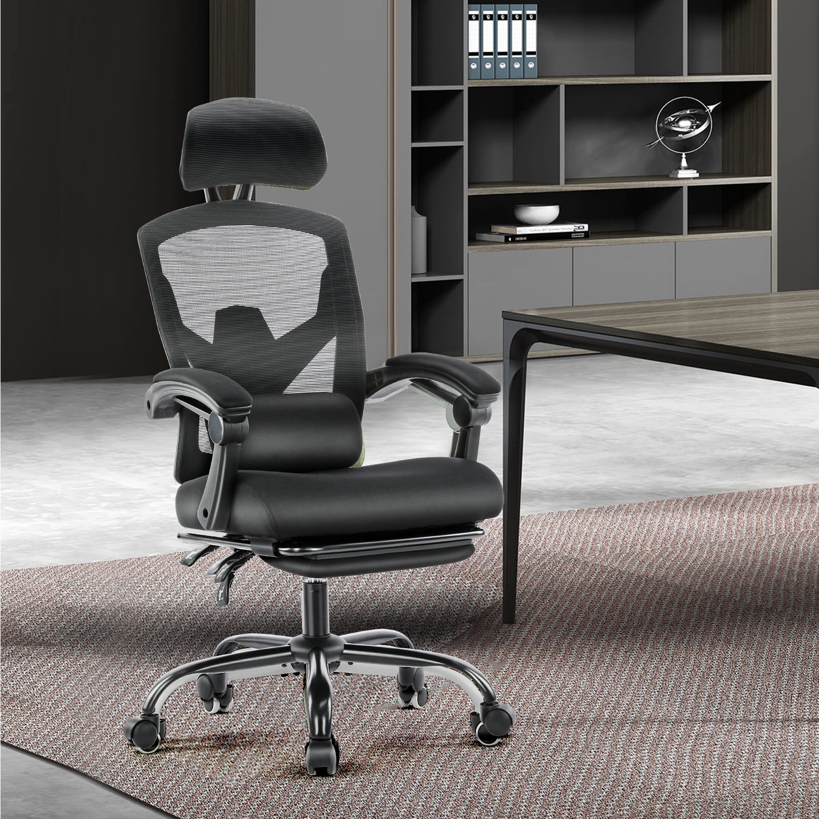 MCQ Heavy Duty Office Chair, Home Ergonomic High Back with Adjustable Lumbar Support, Headrest, Footrest, Black