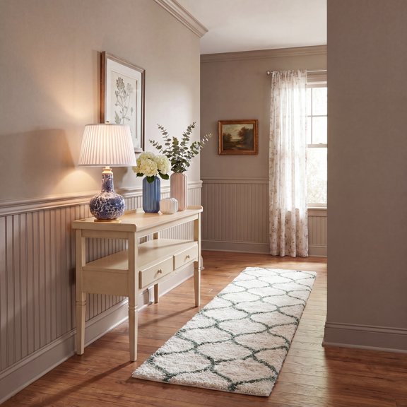 Safavieh Hudson Arline Geometric Shag Runner Rug, Ivory/Green, 2'3" x 8'