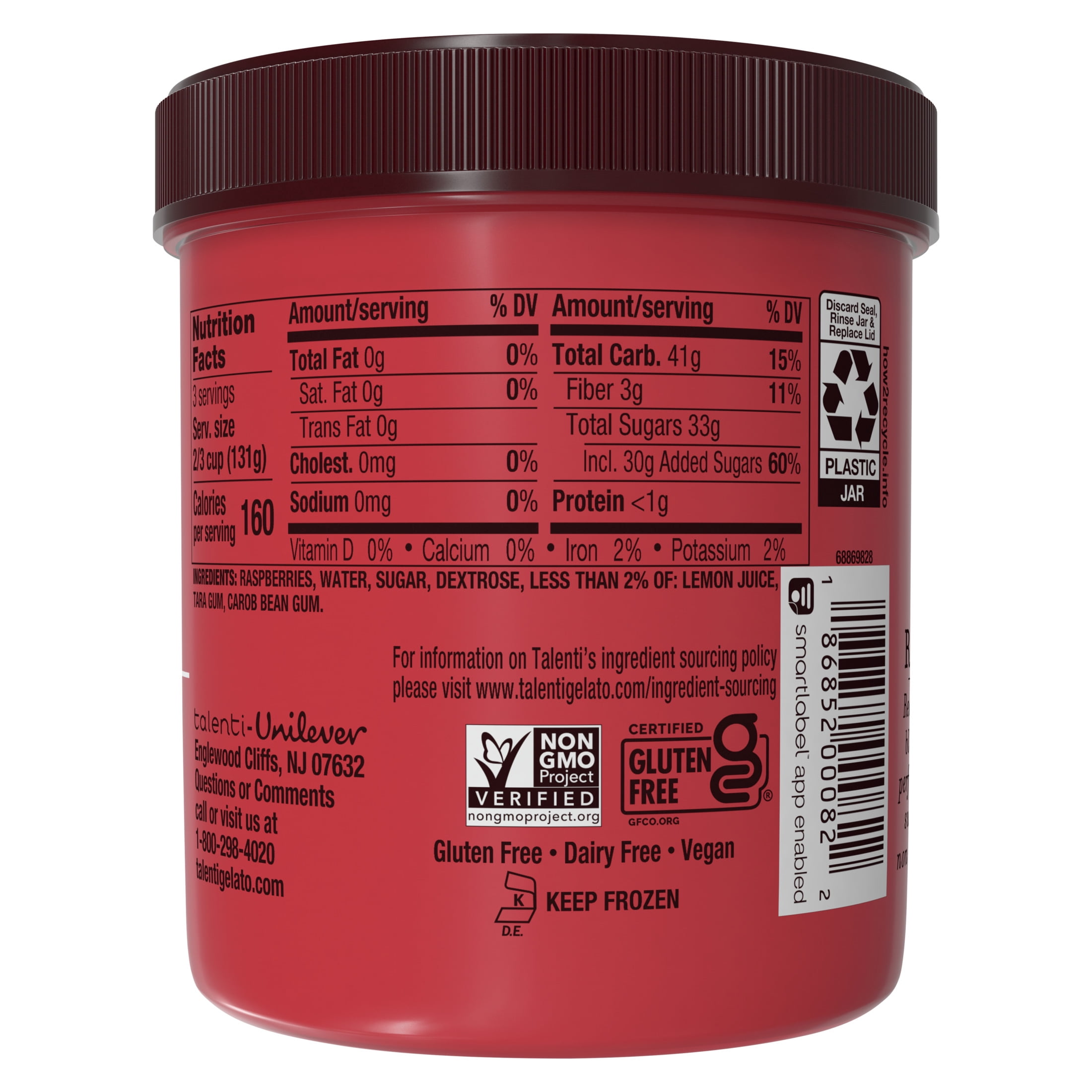 Talenti Dairy-Free Sorbetto Roman Raspberry Sorbet Frozen Desserts, 1 Pint