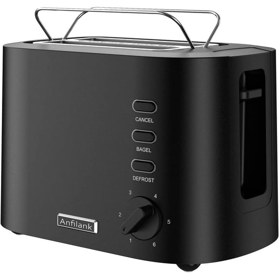 Anfilank 2-Slice Compact Toaster, 1.2" Wide Slots with Warming Rack, 6-Shade Settings, Black