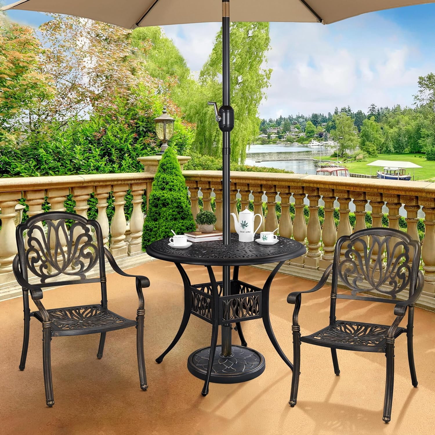 MorandiMal 18'' Patio Umbrella Base 26.5lbs Heavy Duty Antiqued Outdoor Market Umbrella Stand All-Weather Resin Umbrella Base for Garden & Yard, Bronze