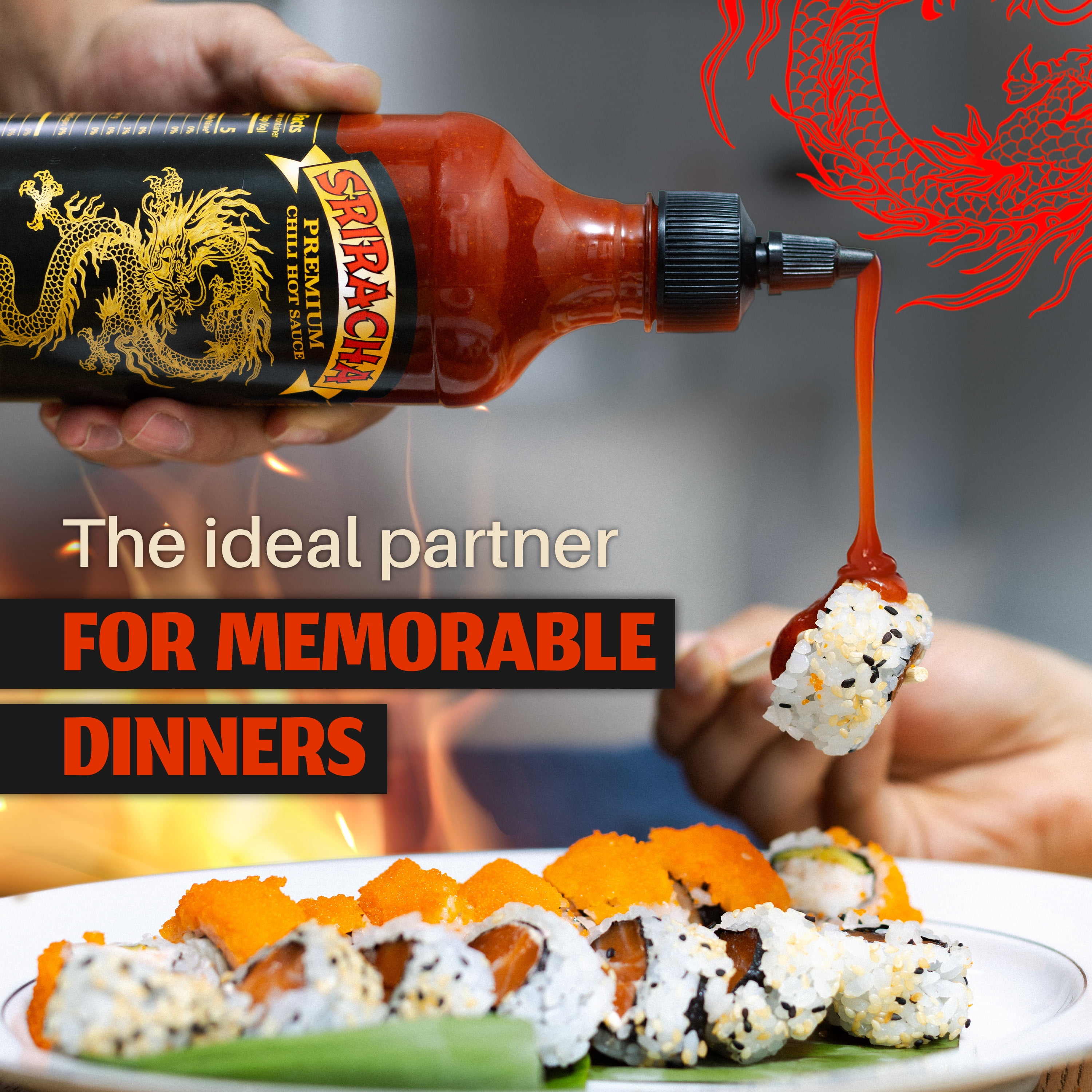 Underwood Ranches New Limited Dragon Sriracha made from the Red Jalapeno Peppers that started the Sriracha Movement! Pack of three Easy Squeeze 17 oz Bottles