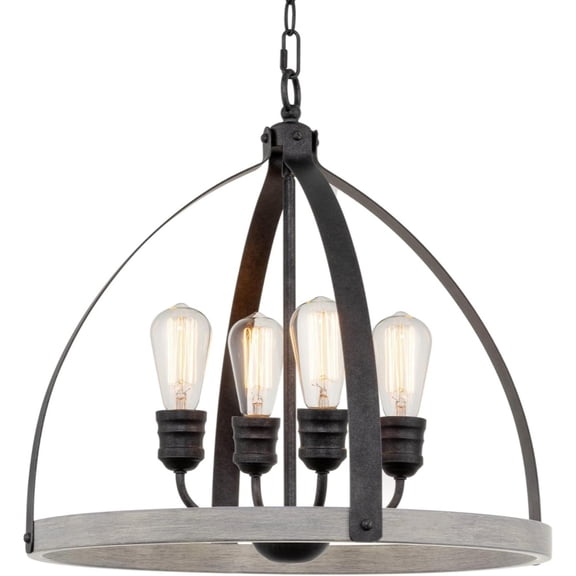 20" 4-Light Farmhouse Pendant Light, Gray Oak Wood Style   Galvanized Black Finish