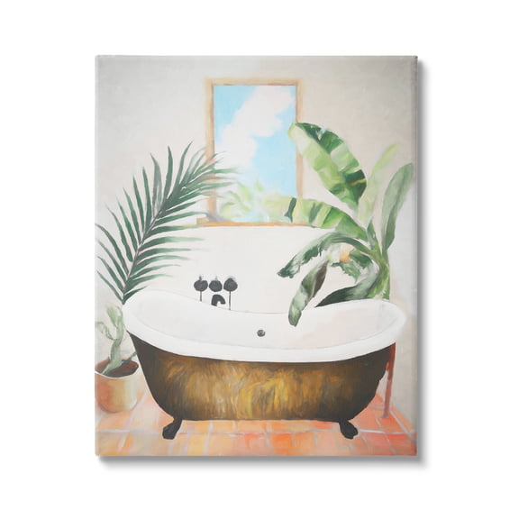 Stupell Industries Tub with Tropical Plants Botanical & Floral Painting Gallery Wrapped Canvas Art Print Wall Art, 16 x 20
