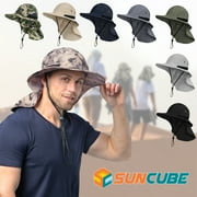 SUN CUBE Sun Hat for Men, Wide Brim Fishing Hat Neck Flap Cover Men Women, Hiking Safari, UV Sun Protection Summer Gardening Beach Camping UPF 50+, Olive