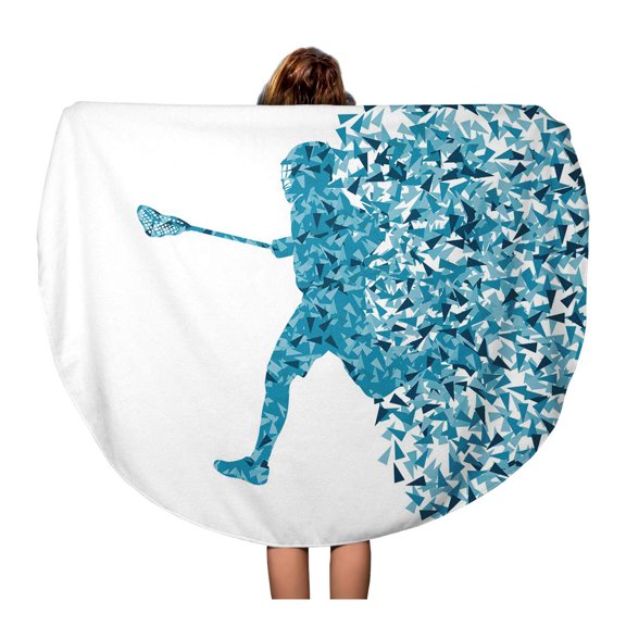 SIDONKU 60 inch Round Beach Towel Blanket Adult Lacrosse Player Abstract Made of Triangle Fragments Athlete Travel Circle Circular Towels Mat Tapestry Beach Throw