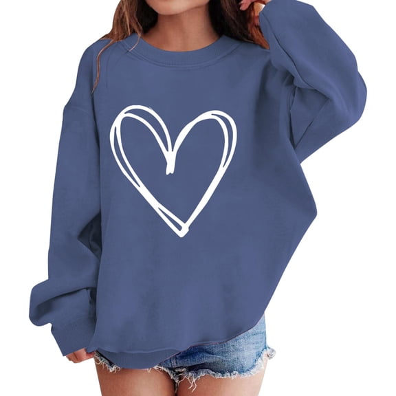 XIMIN Teen Girls Heart Graphic Sweatshirts Oversized Pullover Sweatshirt Oversized Trendy Clothes Kids Fall Winter Long Sleeve Cute Trendy Preppy Hoodies
