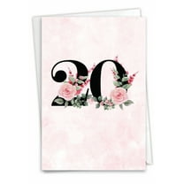 NobleWorks 20th Milestone Anniversary Greeting Card with 5 x 7 Inch Envelope (1 Card) Floral Couple 20 C10491MAG