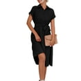 thumbnail image 1 of Innerwin Shirt Dress Button Down Ladies Midi Dresses Holiday Short Sleeve Loose Black L, 1 of 4