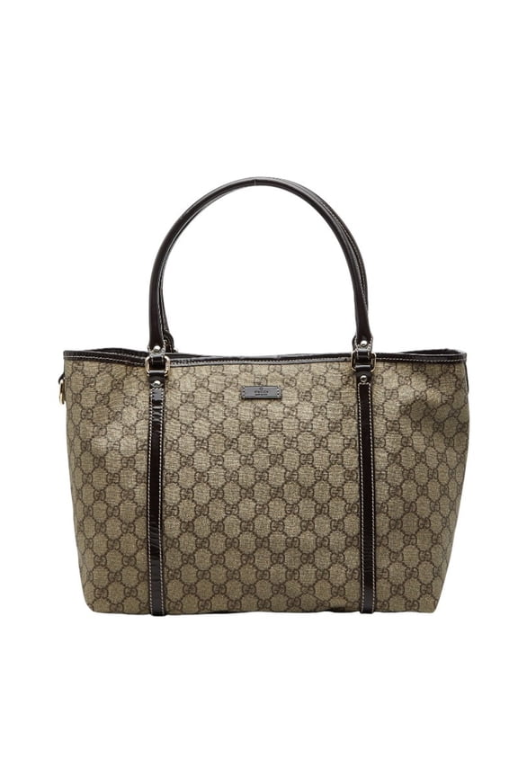 Pre-Owned Gucci GG Supreme Handbag Tote Bag 197953 Beige Brown Leather Women's GUCCI (Good)