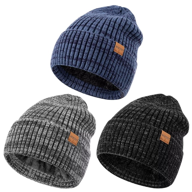 Gorros tipo beanie MSDC, paquete de 3, forrados con fleece, cálidos para invierno