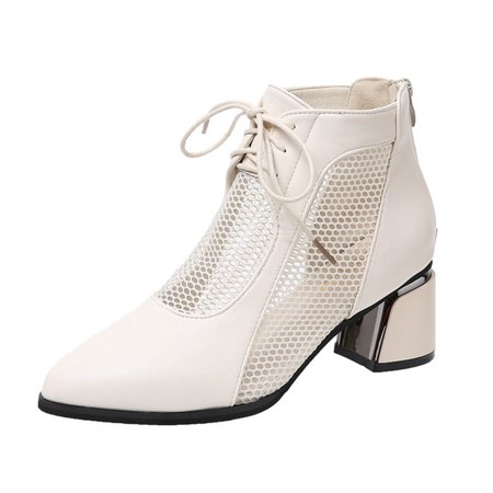 

TOYFUNNY Womens Shoes Solid Color Thick Heel Pointed Toe Back Zipper Mesh Ankle Boots