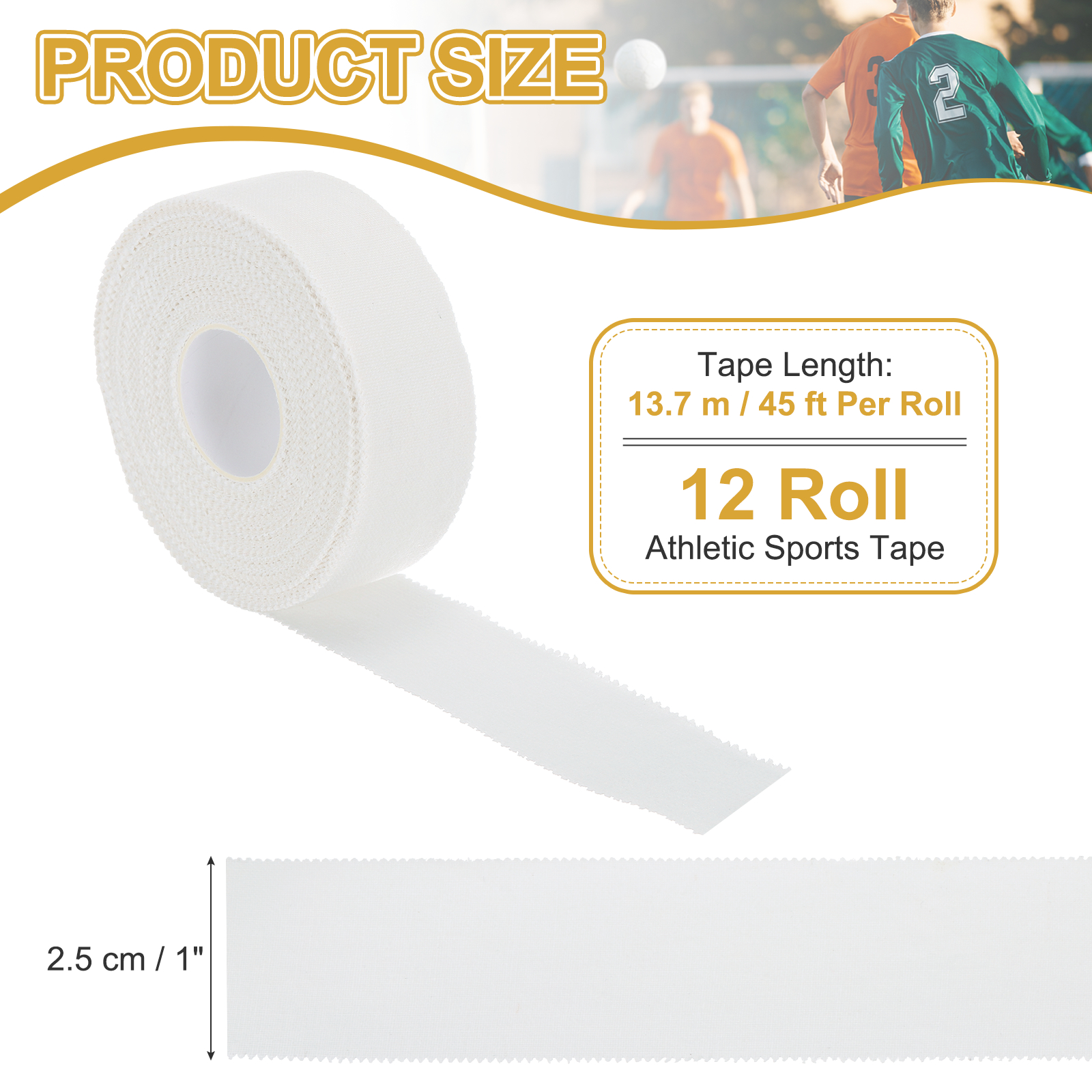 Uxcell Athletic Sports Tape Strong Adhesive Easy Tear with Serrated Edges - 1 in x 45 Ft, 12 Rolls, White